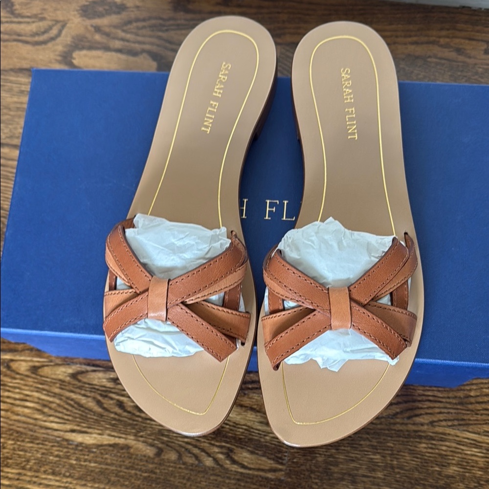 Sarah Flint Tan Leather Slide Sandals